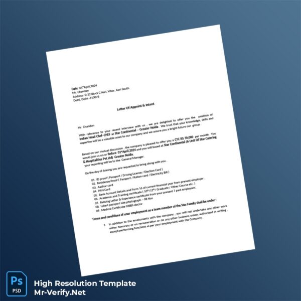 Editable India Star Continental Employment Verification Letter Word and Pdf Template 3 page Editable India Star Continental Employment Verification Letter Word and Pdf Template 3 page