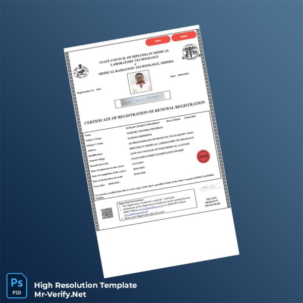 India State DMLT DMRT Registration Certificate Word and Pdf Template India State DMLT DMRT Registration Certificate Word and Pdf Template