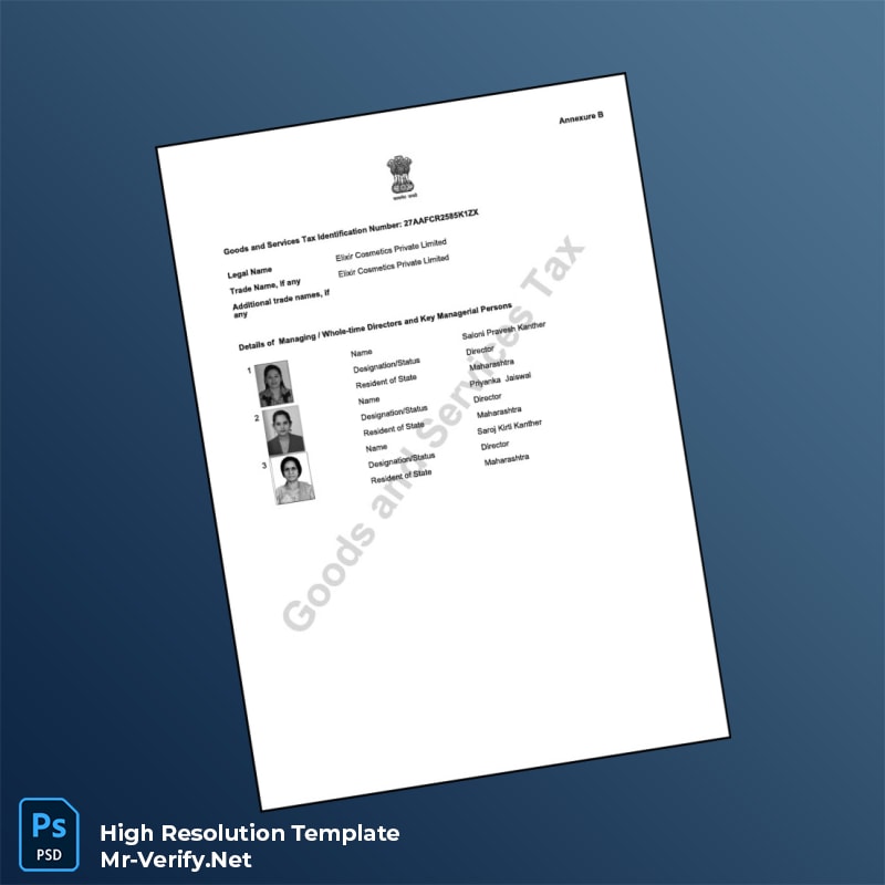 Editable India State Tax Authority Registration Certificate Word and Pdf Template 3 page Editable India State Tax Authority Registration Certificate Word and Pdf Template 3 page