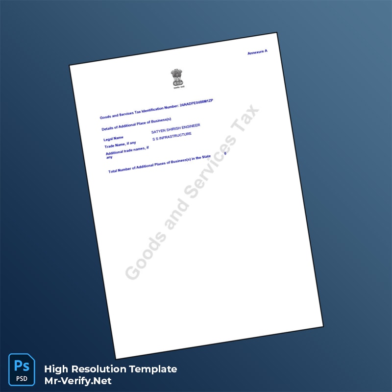 Editable India State Tax Officer GST Registration Certificate Word and Pdf Template 3 page Editable India State Tax Officer GST Registration Certificate Word and Pdf Template 3 page