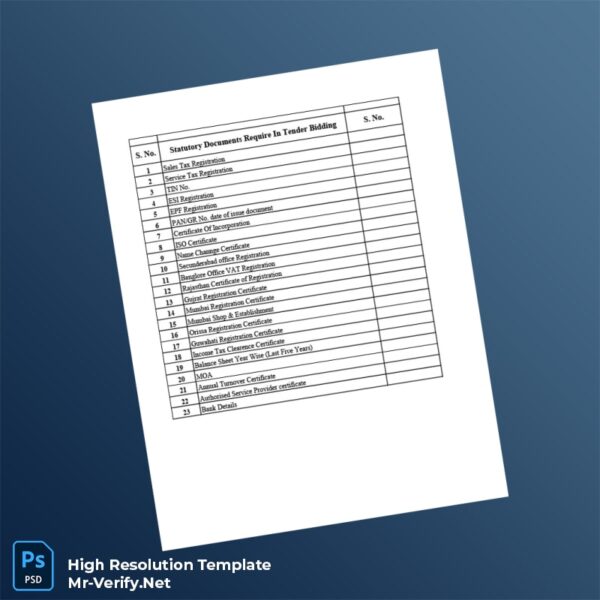 Editable India Statutory Documents Registration Certificate Word and Pdf Template 2 page