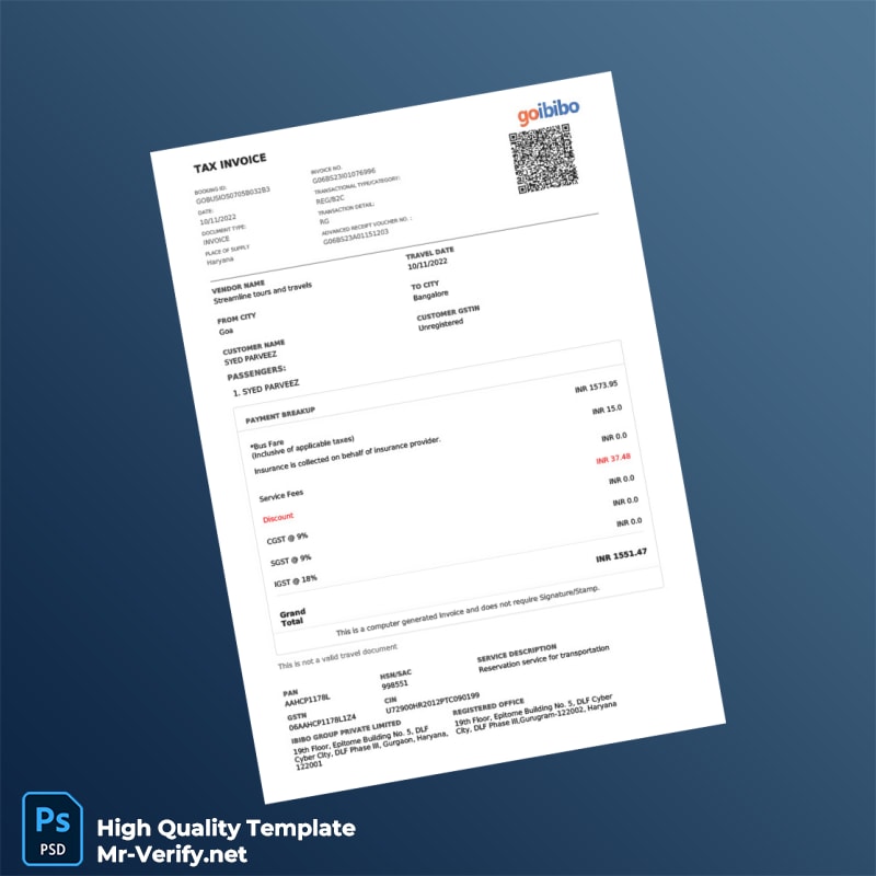 India Streamline Tours And Travels Invoice Template in Word and PDF formats India Streamline Tours And Travels Invoice Template in Word and PDF formats