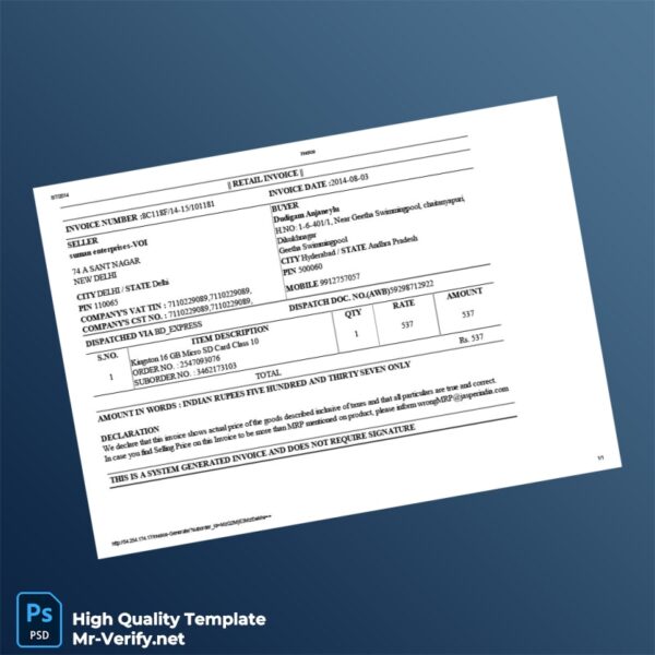 India Suman Enterprises Invoice Template in Word and PDF formats