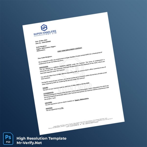 Editable India Super Handlers Private Limited Employment Verification Letter Word and Pdf Template 5 page Editable India Super Handlers Private Limited Employment Verification Letter Word and Pdf Template 5 page