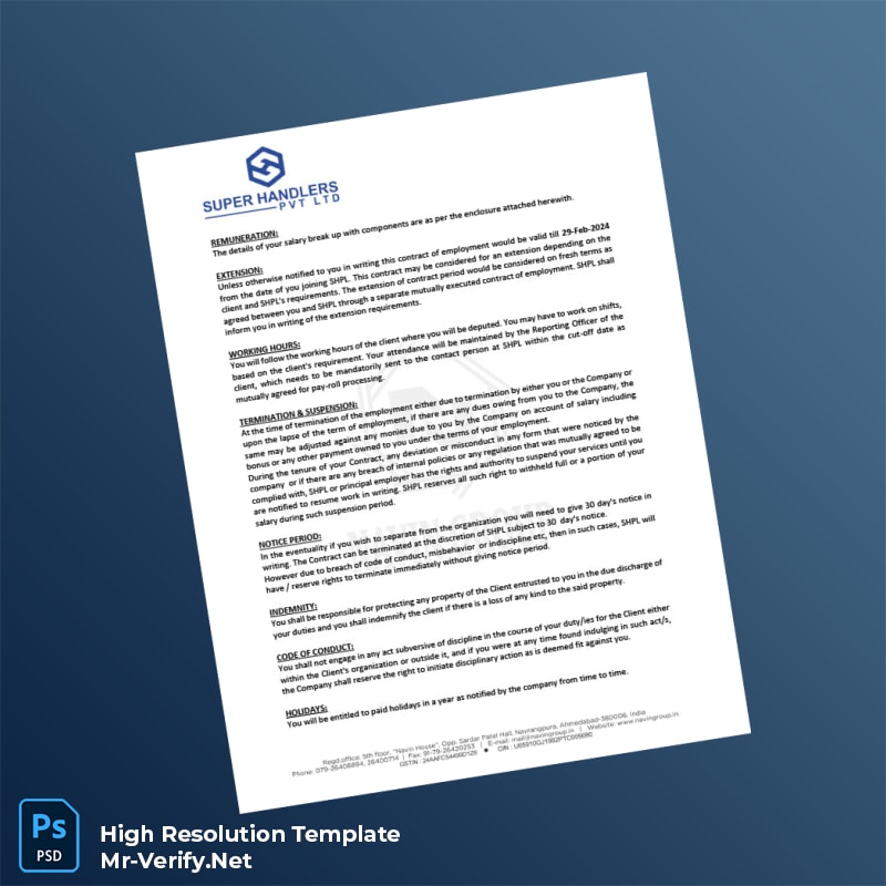 Editable India Super Handlers Private Limited Employment Verification Letter Word and Pdf Template 5 page Editable India Super Handlers Private Limited Employment Verification Letter Word and Pdf Template 5 page