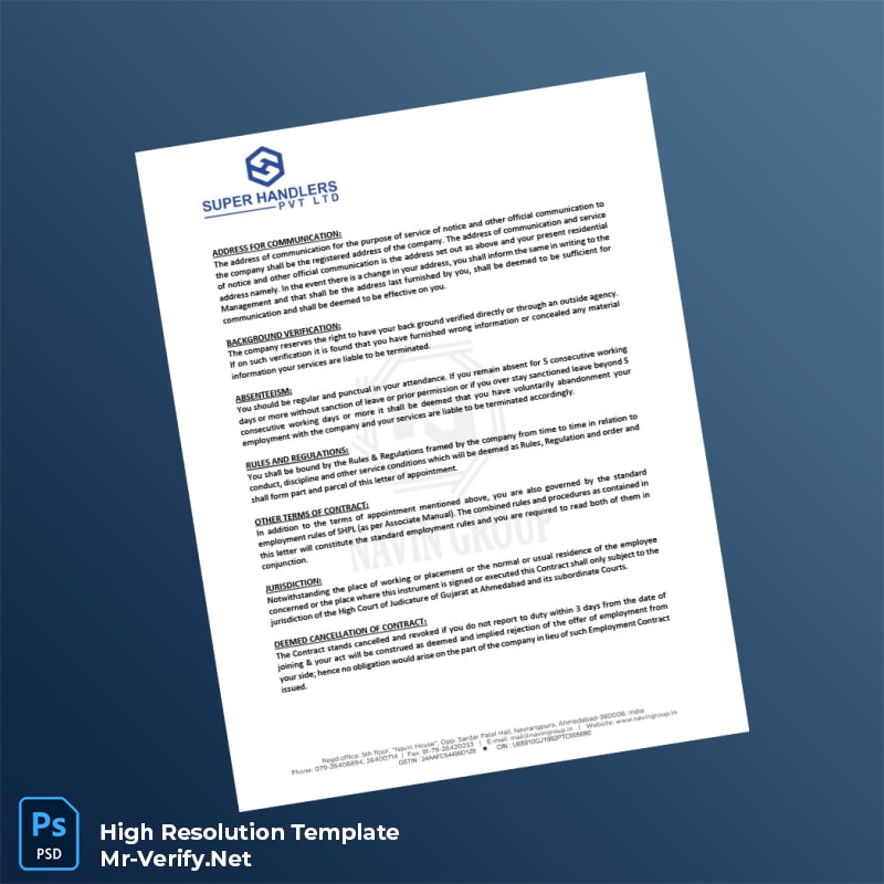 Editable India Super Handlers Private Limited Employment Verification Letter Word and Pdf Template 5 page Editable India Super Handlers Private Limited Employment Verification Letter Word and Pdf Template 5 page