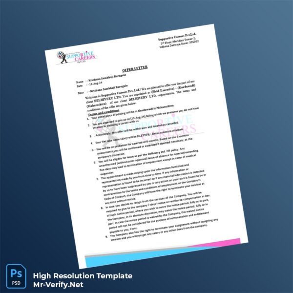 Editable India Supportive Careers Pvt Ltd Employment Verification Letter Word and Pdf Template 3 page