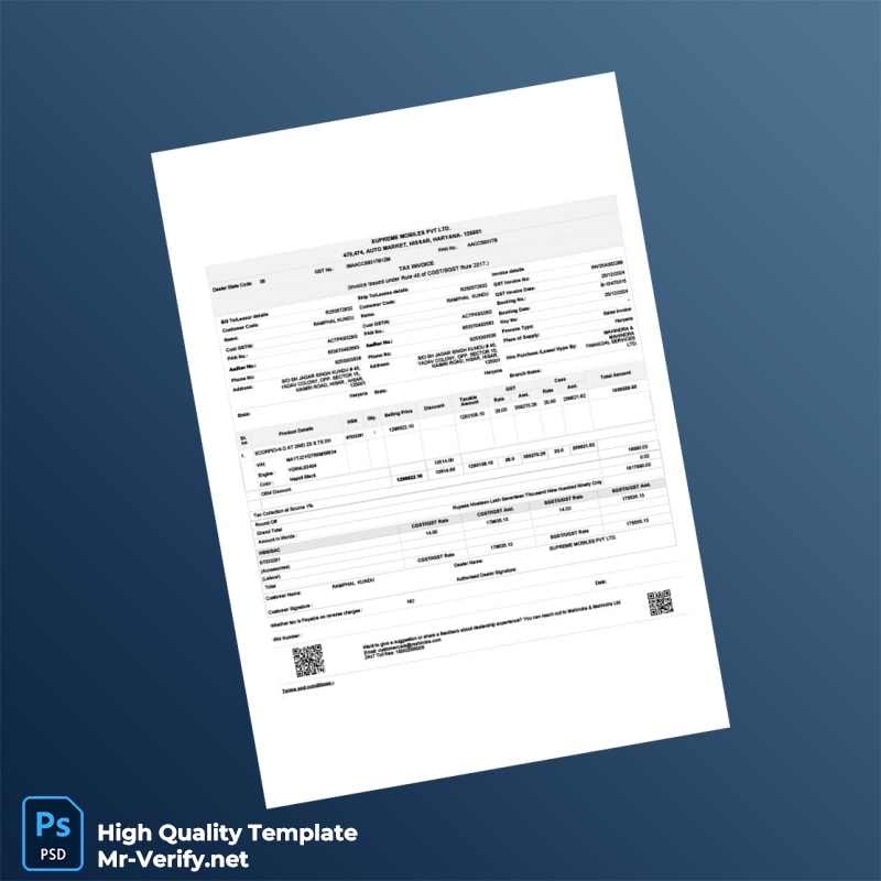 India Supreme Mobiles Pvt Ltd Tax Invoice Template in Word and PDF formats India Supreme Mobiles Pvt Ltd Tax Invoice Template in Word and PDF formats