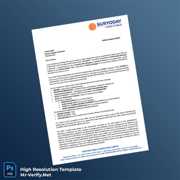 Editable India Suryoday Small Finance Bank Employment Verification Letter Word and Pdf Template 3 page Editable India Suryoday Small Finance Bank Employment Verification Letter Word and Pdf Template 3 page