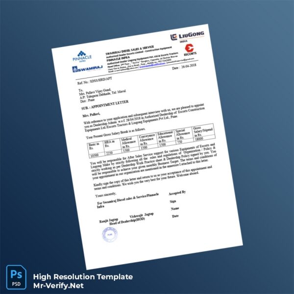 Editable India Swamiraj Diesel Sales Service Employment Verification Letter Word and Pdf Template 2 page Editable India Swamiraj Diesel Sales Service Employment Verification Letter Word and Pdf Template 2 page