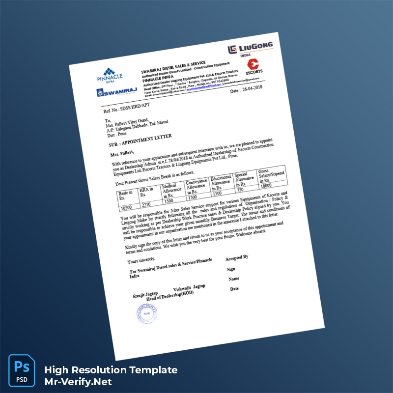 Editable India Swamiraj Diesel Sales Service Employment Verification Letter Word and Pdf Template 2 page Editable India Swamiraj Diesel Sales Service Employment Verification Letter Word and Pdf Template 2 page