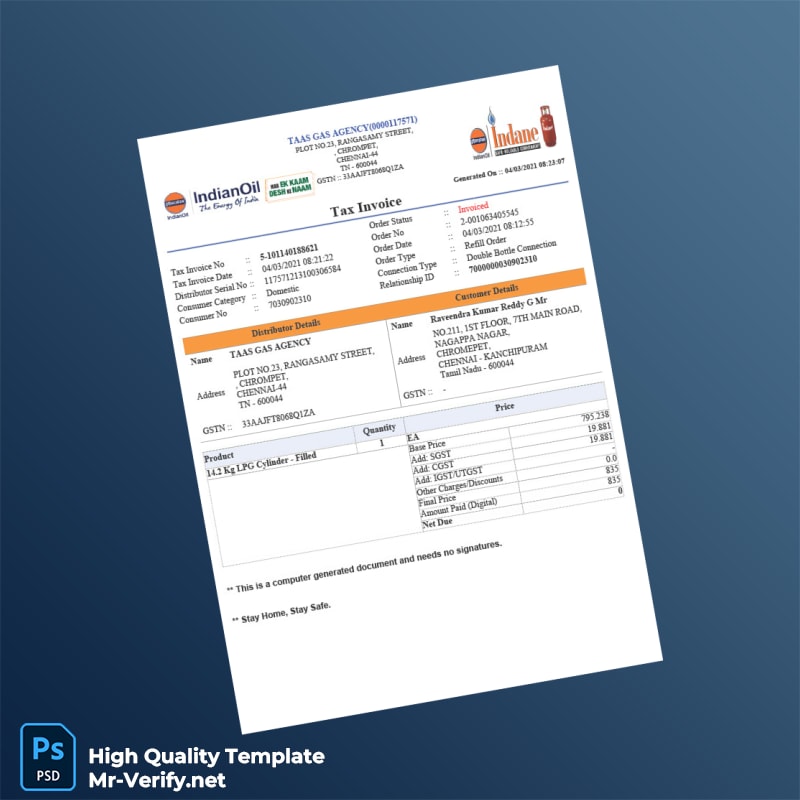 India TAAS GAS AGENCY Tax Invoice Template in Word and PDF formats India TAAS GAS AGENCY Tax Invoice Template in Word and PDF formats