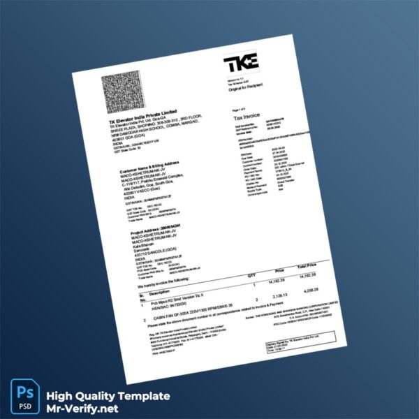 India TK Elevator India Private Limited Tax Invoice Template in Word and PDF formats 3 page India TK Elevator India Private Limited Tax Invoice Template in Word and PDF formats 3 page