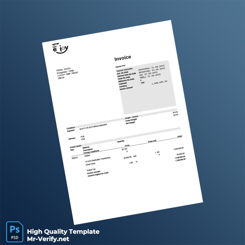 India TPDDL Delhi Invoice Template in Word and PDF formats 2 page India TPDDL Delhi Invoice Template in Word and PDF formats 2 page