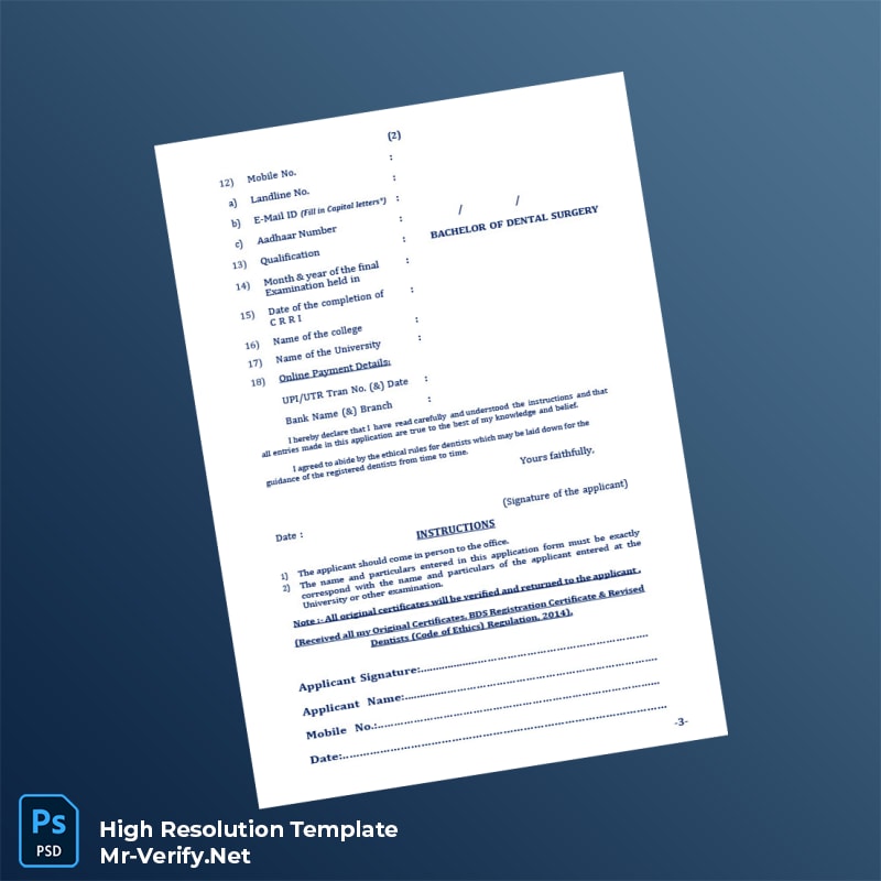 Editable India Tamil Nadu Dental Council BDS Registration Form Word and Pdf Template 5 page Editable India Tamil Nadu Dental Council BDS Registration Form Word and Pdf Template 5 page
