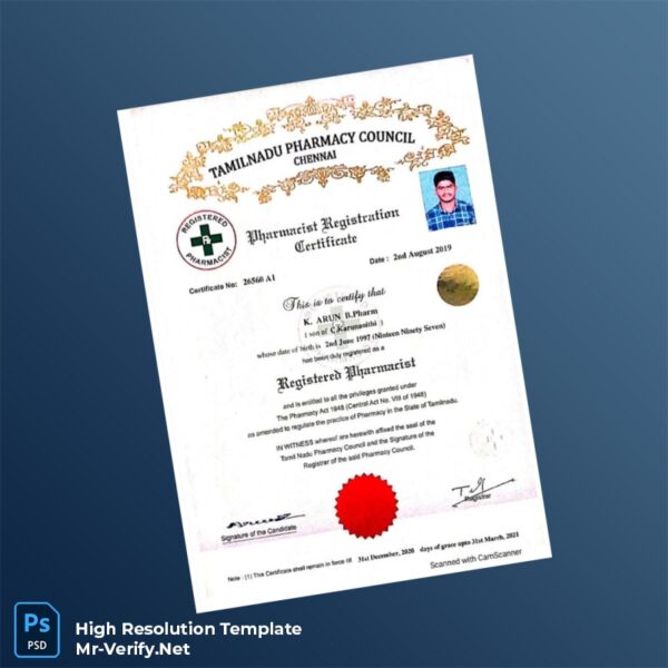 India20Tamil20Nadu20Pharmacy20Council20Pharmacist20Registration20Certificate20Template20in20Word20and20PDF20formats 600x600 - Buy Verified Accounts
