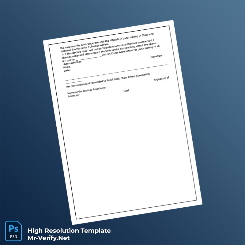 Editable India Tamil Nadu State Chess Association Certificate for Chess Coaches Word and Pdf Template 2 page Editable India Tamil Nadu State Chess Association Certificate for Chess Coaches Word and Pdf Template 2 page