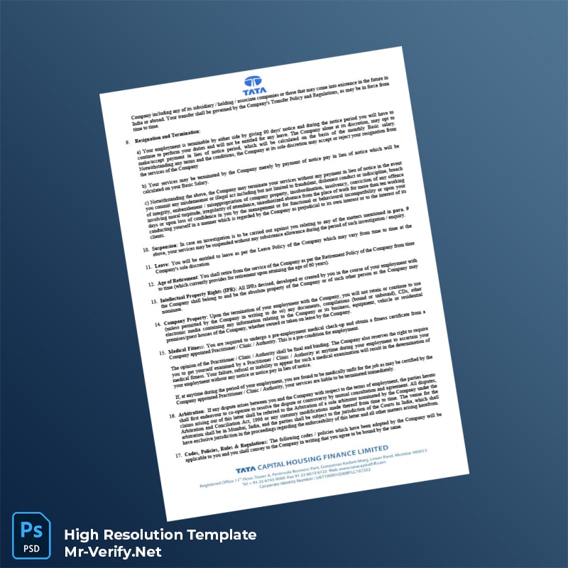 Editable India Tata Capital Housing Finance Employment Verification Letter Word and Pdf Template 4 page Editable India Tata Capital Housing Finance Employment Verification Letter Word and Pdf Template 4 page