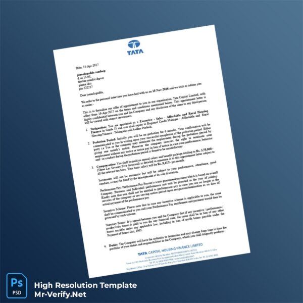 Editable India Tata Capital Limited Employment Verification Letter Word and Pdf Template 5 page Editable India Tata Capital Limited Employment Verification Letter Word and Pdf Template 5 page