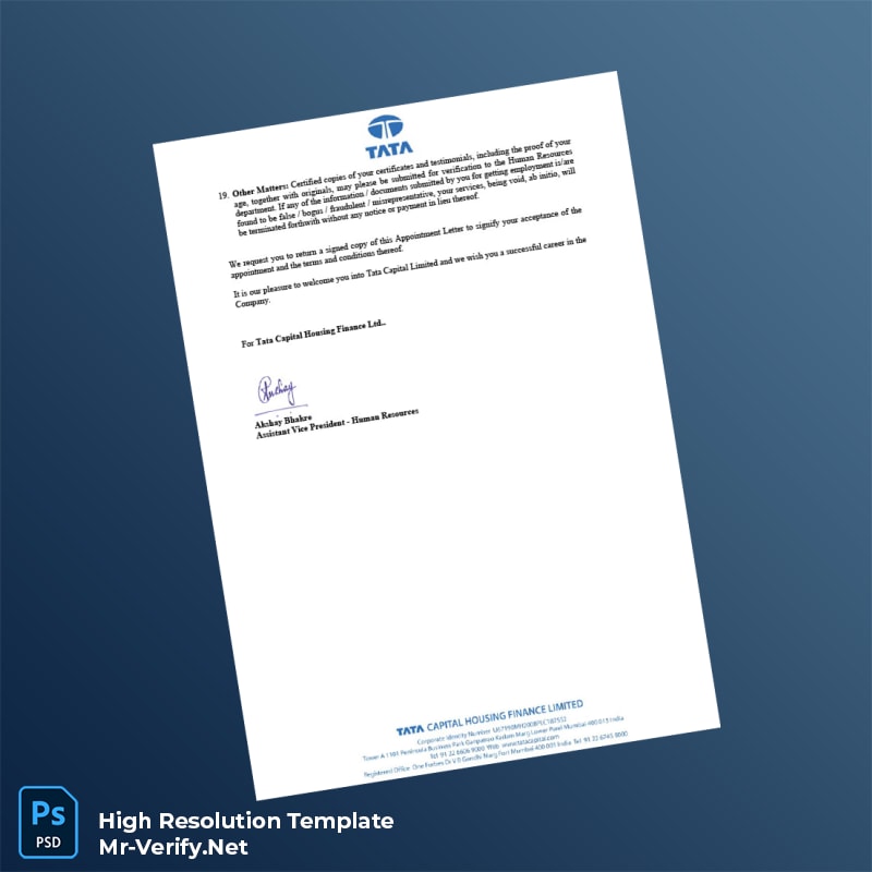 Editable India Tata Capital Limited Employment Verification Letter Word and Pdf Template 5 page Editable India Tata Capital Limited Employment Verification Letter Word and Pdf Template 5 page