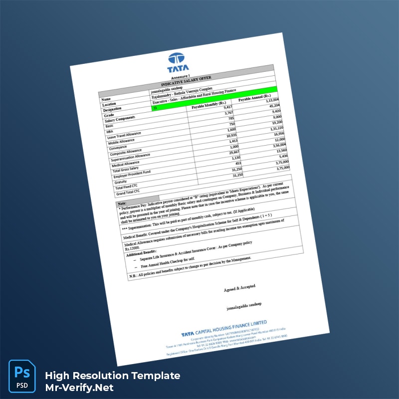 Editable India Tata Capital Limited Employment Verification Letter Word and Pdf Template 5 page Editable India Tata Capital Limited Employment Verification Letter Word and Pdf Template 5 page