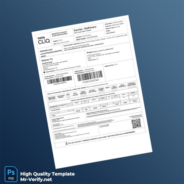 India Tata Unistore Limited Tax Invoice Template in Word and PDF formats 2 page