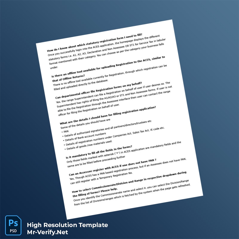 India Tax Authority Editable ACES Registration Certificate Word and Pdf Template 8 page India Tax Authority Editable ACES Registration Certificate Word and Pdf Template 8 page