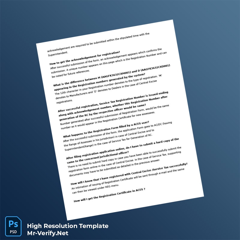 India Tax Authority Editable ACES Registration Certificate Word and Pdf Template 8 page India Tax Authority Editable ACES Registration Certificate Word and Pdf Template 8 page