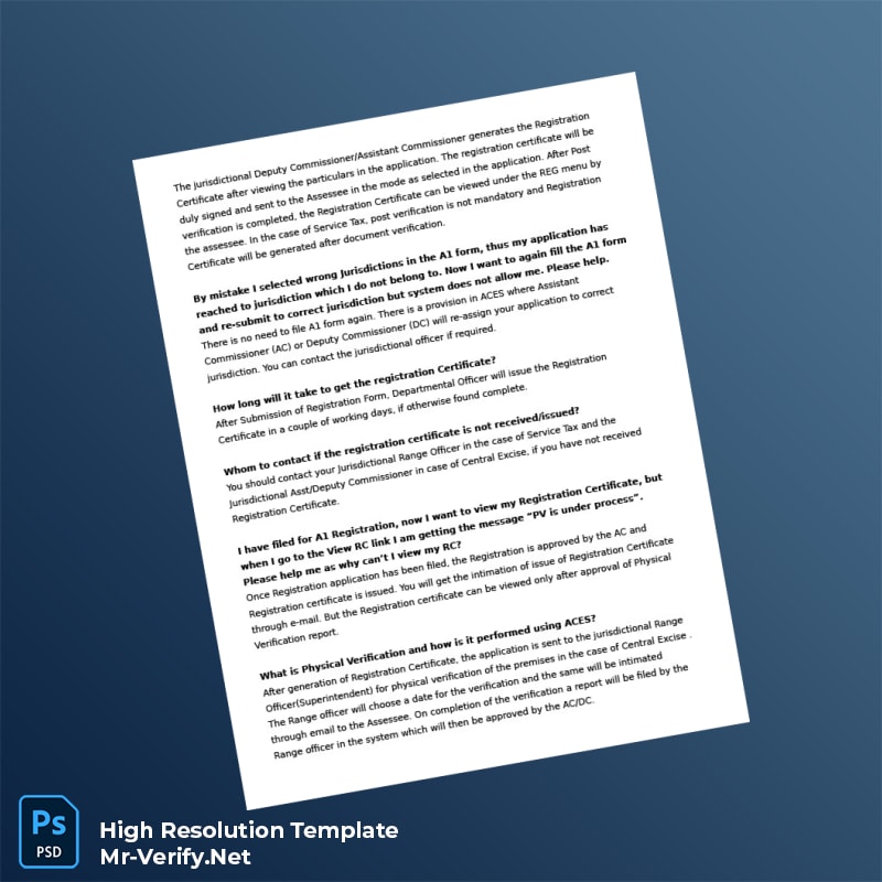 India Tax Authority Editable ACES Registration Certificate Word and Pdf Template 8 page India Tax Authority Editable ACES Registration Certificate Word and Pdf Template 8 page