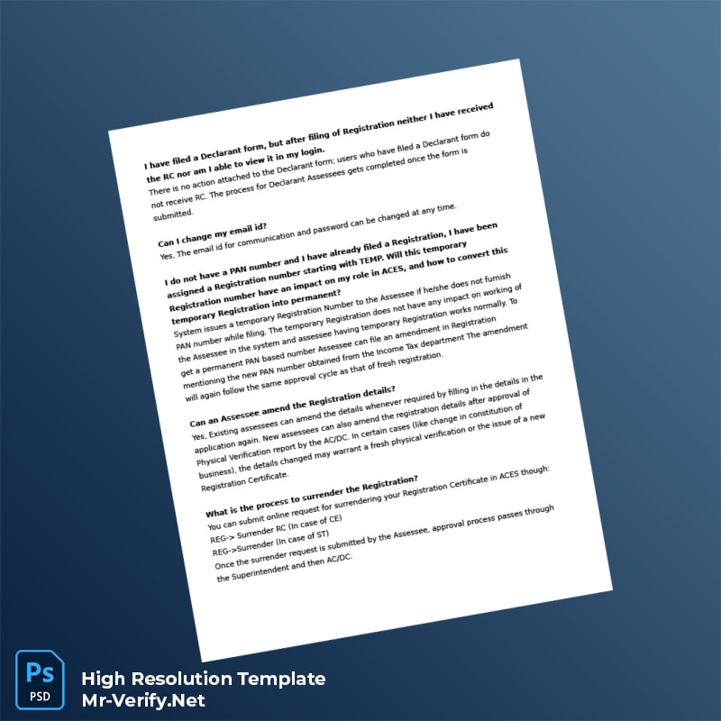 India Tax Authority Editable ACES Registration Certificate Word and Pdf Template 8 page India Tax Authority Editable ACES Registration Certificate Word and Pdf Template 8 page