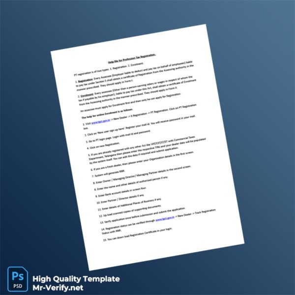 India Tax Authority Editable Business Registration Certificate Template in Word and PDF formats 2 page