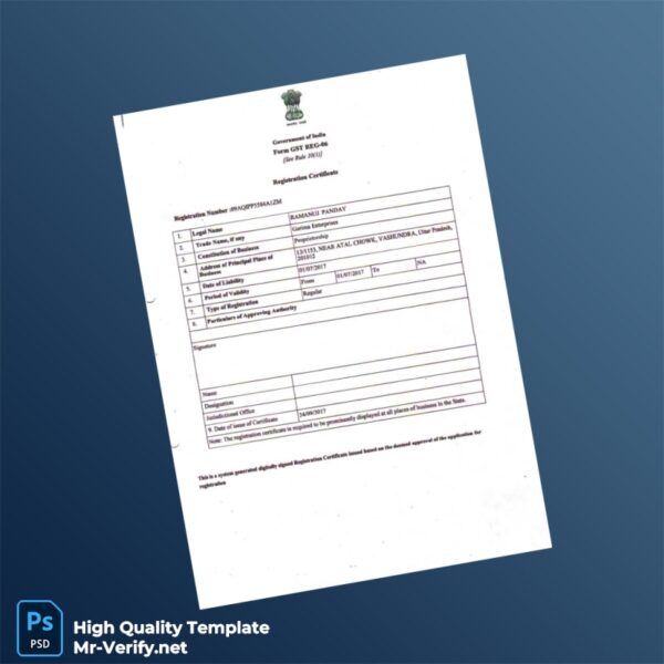 India Tax Authority Editable GST Registration Certificate Template in Word and PDF formats 3 page India Tax Authority Editable GST Registration Certificate Template in Word and PDF formats 3 page