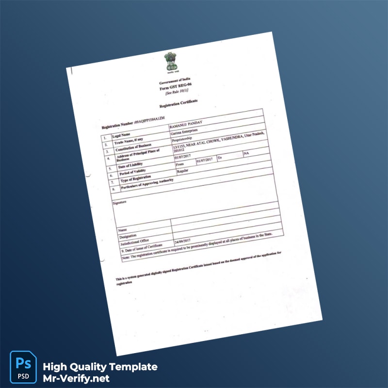 India Tax Authority Editable GST Registration Certificate Template in Word and PDF formats 3 page India Tax Authority Editable GST Registration Certificate Template in Word and PDF formats 3 page