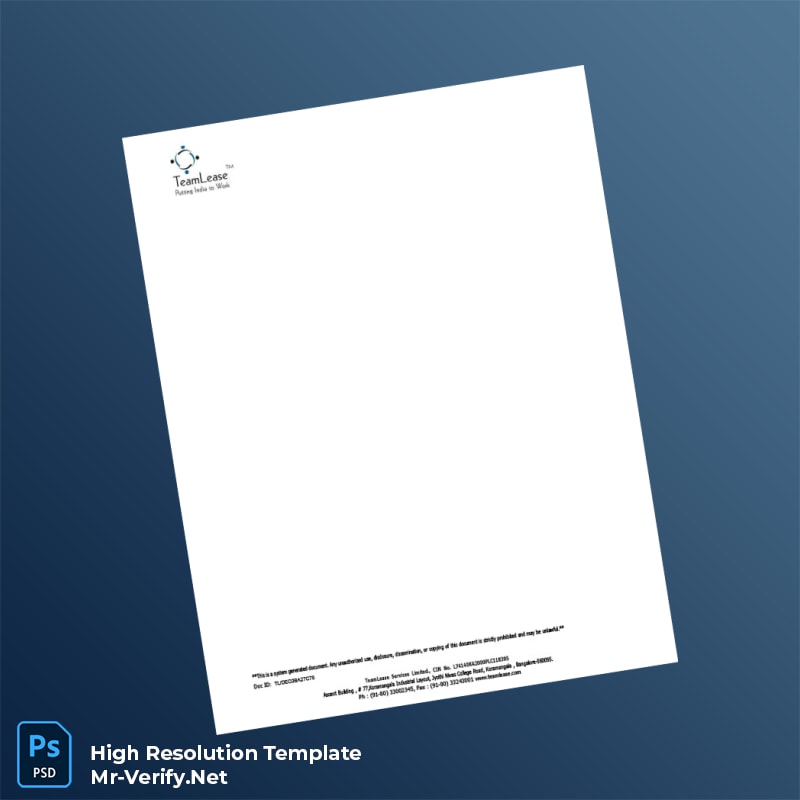 Editable India TeamLease Services Limited Employment Verification Letter Word and Pdf Template 4 page Editable India TeamLease Services Limited Employment Verification Letter Word and Pdf Template 4 page