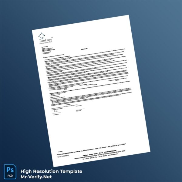 Editable India TeamLease Services Ltd Employment Verification Letter Word and Pdf Template 3 page Editable India TeamLease Services Ltd Employment Verification Letter Word and Pdf Template 3 page