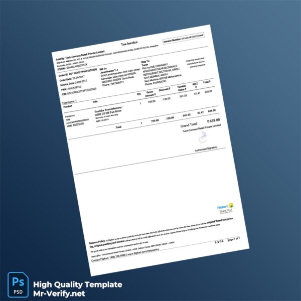 India Tech-Connect Retail Private Limited Invoice Template in Word and PDF formats