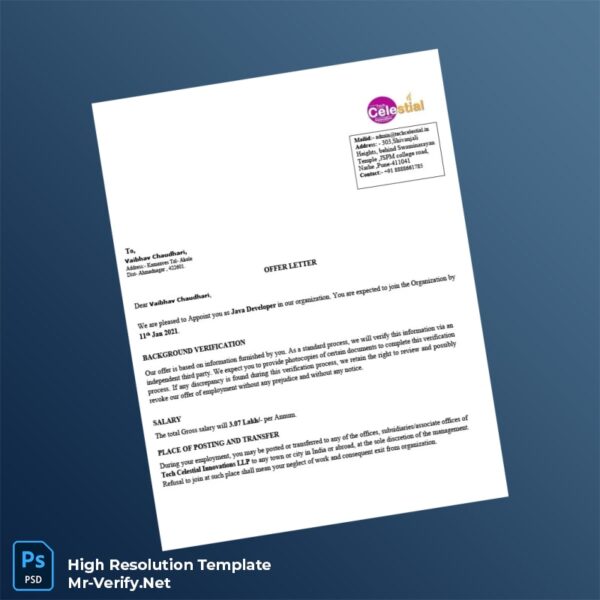 Editable India Tech Celestial Innovations LLP Employment Verification Letter Word and Pdf Template 3 page Editable India Tech Celestial Innovations LLP Employment Verification Letter Word and Pdf Template 3 page