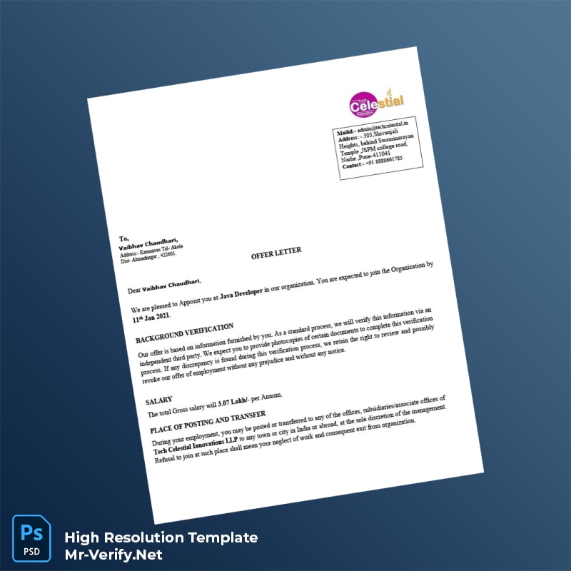 Editable India Tech Celestial Innovations LLP Employment Verification Letter Word and Pdf Template 3 page Editable India Tech Celestial Innovations LLP Employment Verification Letter Word and Pdf Template 3 page