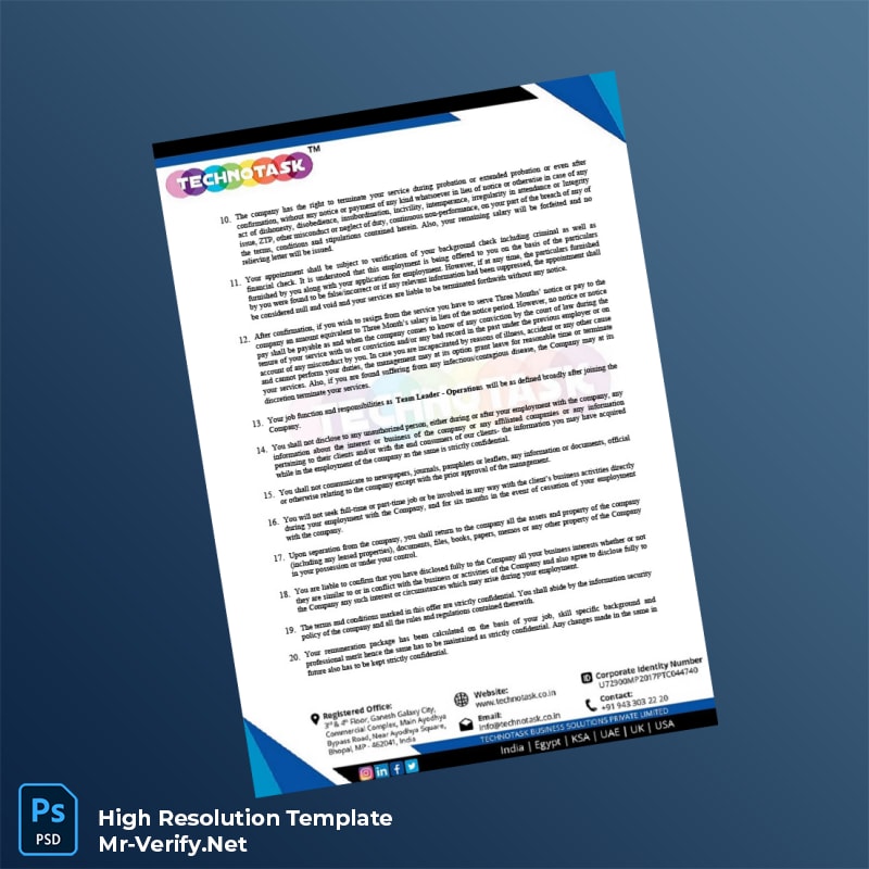 Editable India TechnoTask Employment Verification Letter Word and Pdf Template 5 page Editable India TechnoTask Employment Verification Letter Word and Pdf Template 5 page