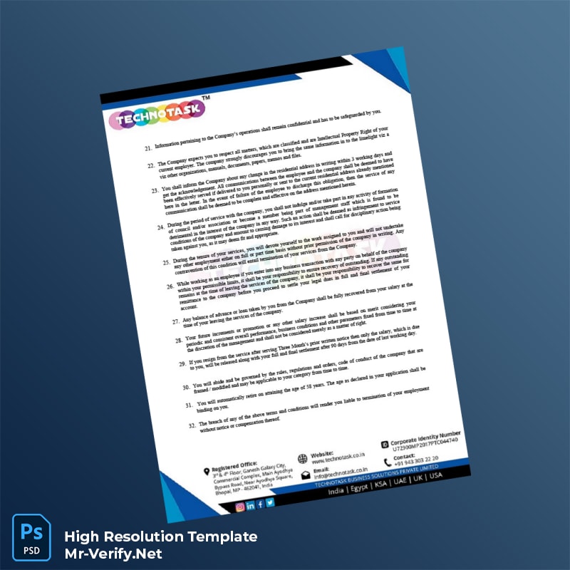 Editable India TechnoTask Employment Verification Letter Word and Pdf Template 5 page Editable India TechnoTask Employment Verification Letter Word and Pdf Template 5 page