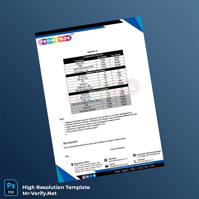 Editable India TechnoTask Employment Verification Letter Word and Pdf Template 5 page Editable India TechnoTask Employment Verification Letter Word and Pdf Template 5 page