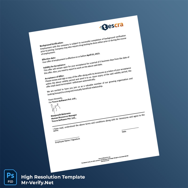 Editable India Tescra Employment Verification Letter Word and Pdf Template 4 page Editable India Tescra Employment Verification Letter Word and Pdf Template 4 page