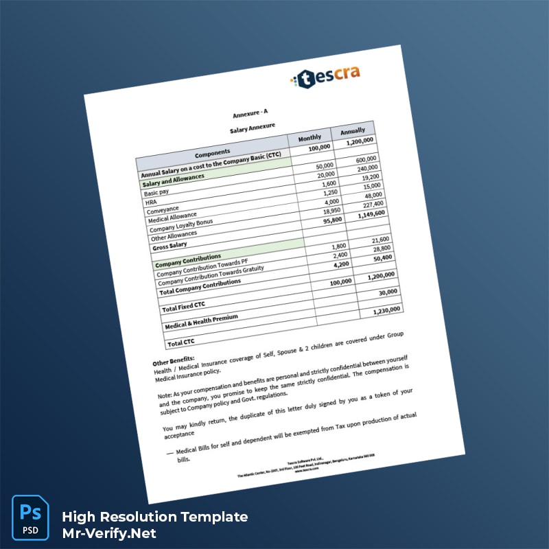 Editable India Tescra Employment Verification Letter Word and Pdf Template 4 page Editable India Tescra Employment Verification Letter Word and Pdf Template 4 page