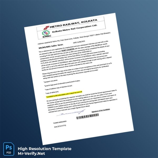 Editable India Ticket Counter Employment Verification Letter Word and Pdf Template