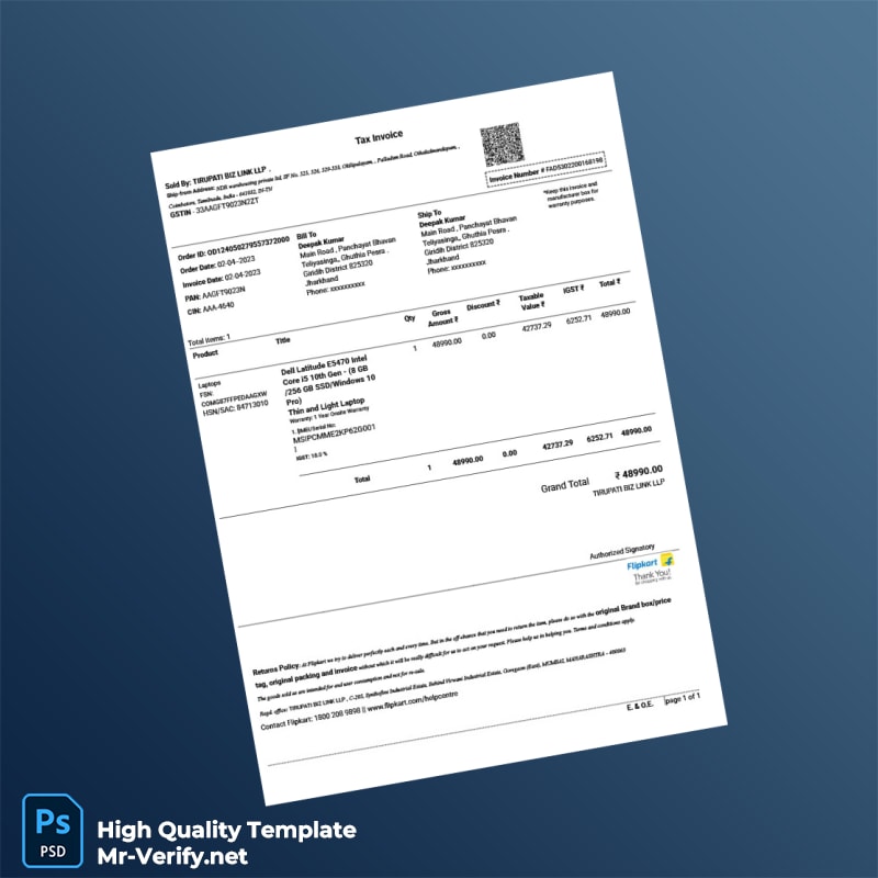 India Tirupati Biz Link LLP Invoice Template in Word and PDF formats India Tirupati Biz Link LLP Invoice Template in Word and PDF formats