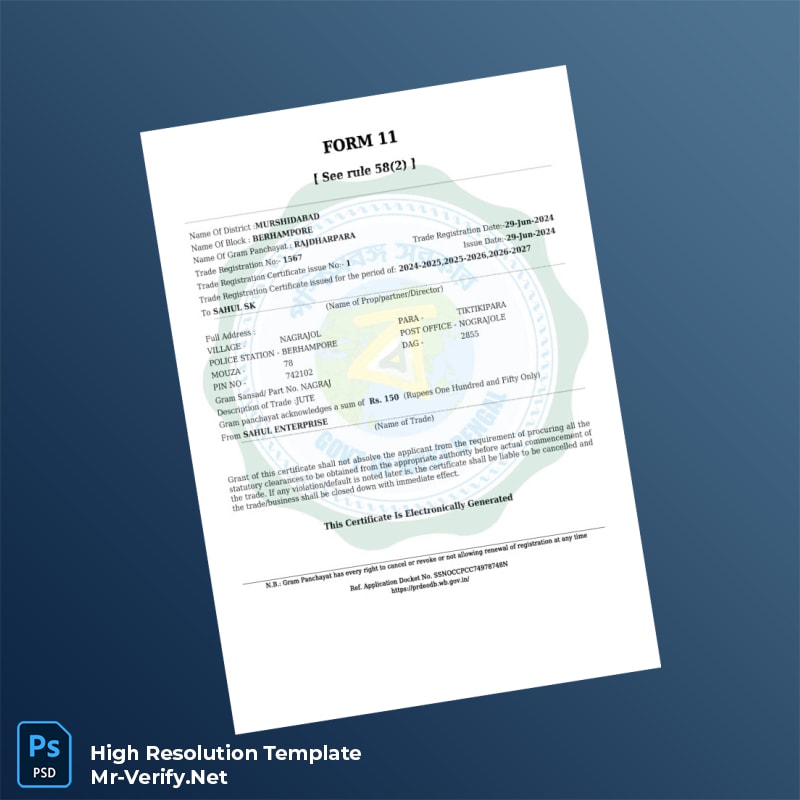Editable India Trade Registration Certificate Word and Pdf Template Editable India Trade Registration Certificate Word and Pdf Template