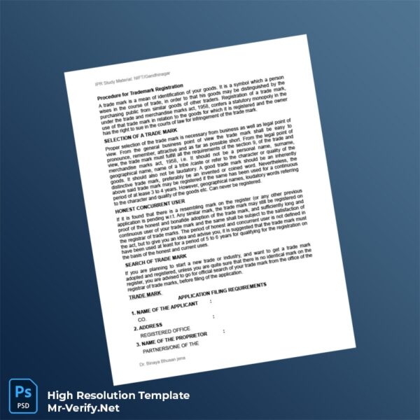 Editable India Trademark Registration Certificate Word and Pdf Template 3 page