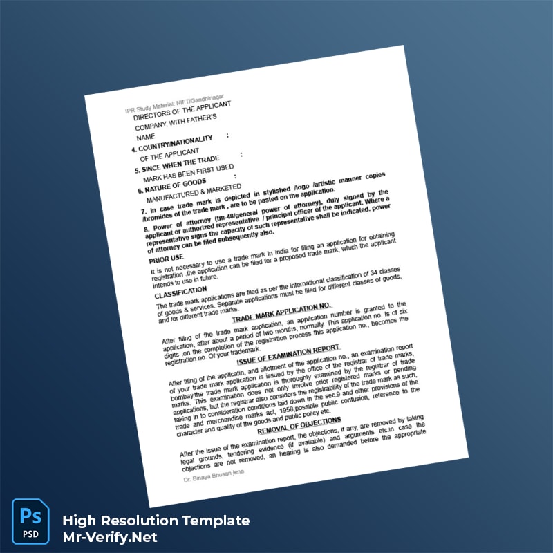 Editable India Trademark Registration Certificate Word and Pdf Template 3 page Editable India Trademark Registration Certificate Word and Pdf Template 3 page