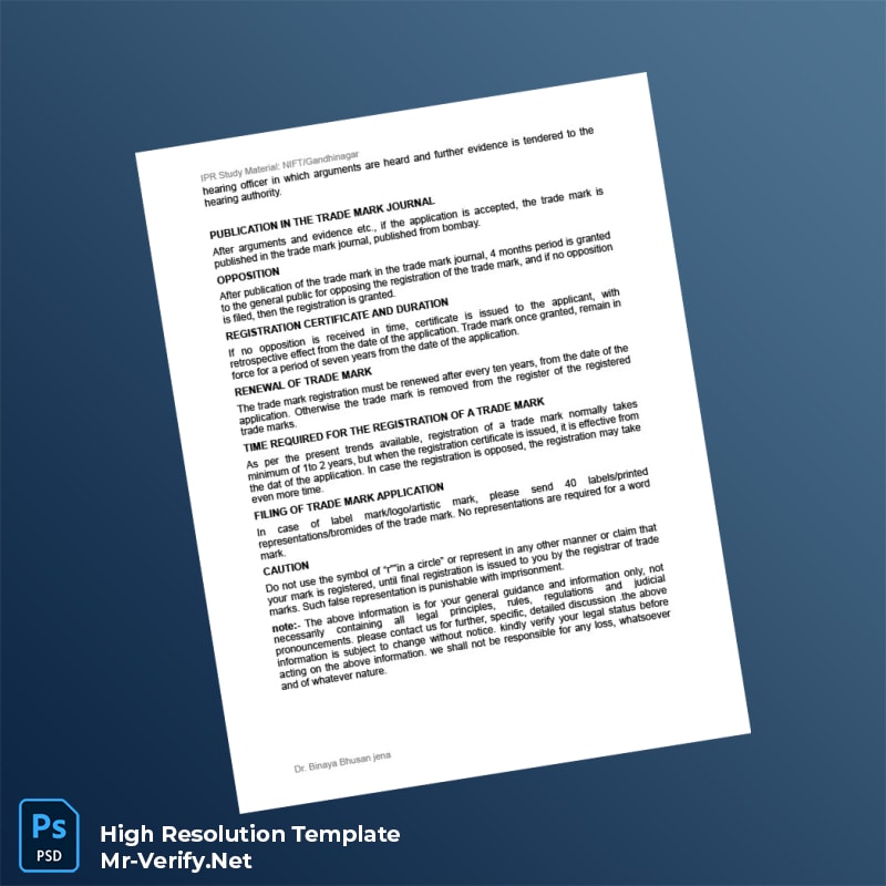 Editable India Trademark Registration Certificate Word and Pdf Template 3 page Editable India Trademark Registration Certificate Word and Pdf Template 3 page