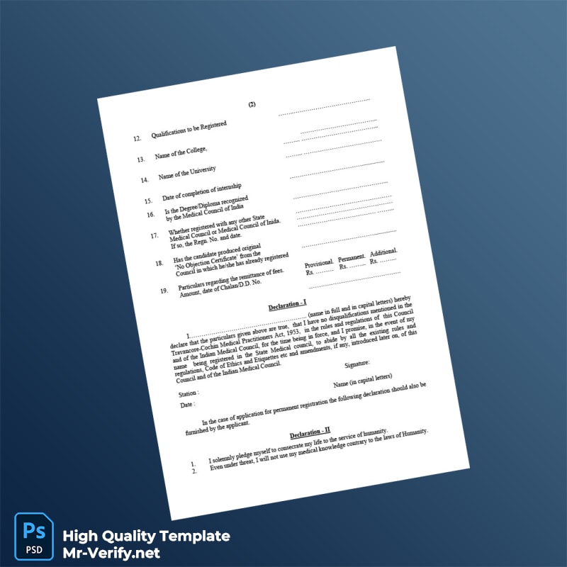 India Travancore-Cochin Council for Modern Medicine Editable Registration Certificate Template in Word and PDF formats 4 page India Travancore-Cochin Council for Modern Medicine Editable Registration Certificate Template in Word and PDF formats 4 page